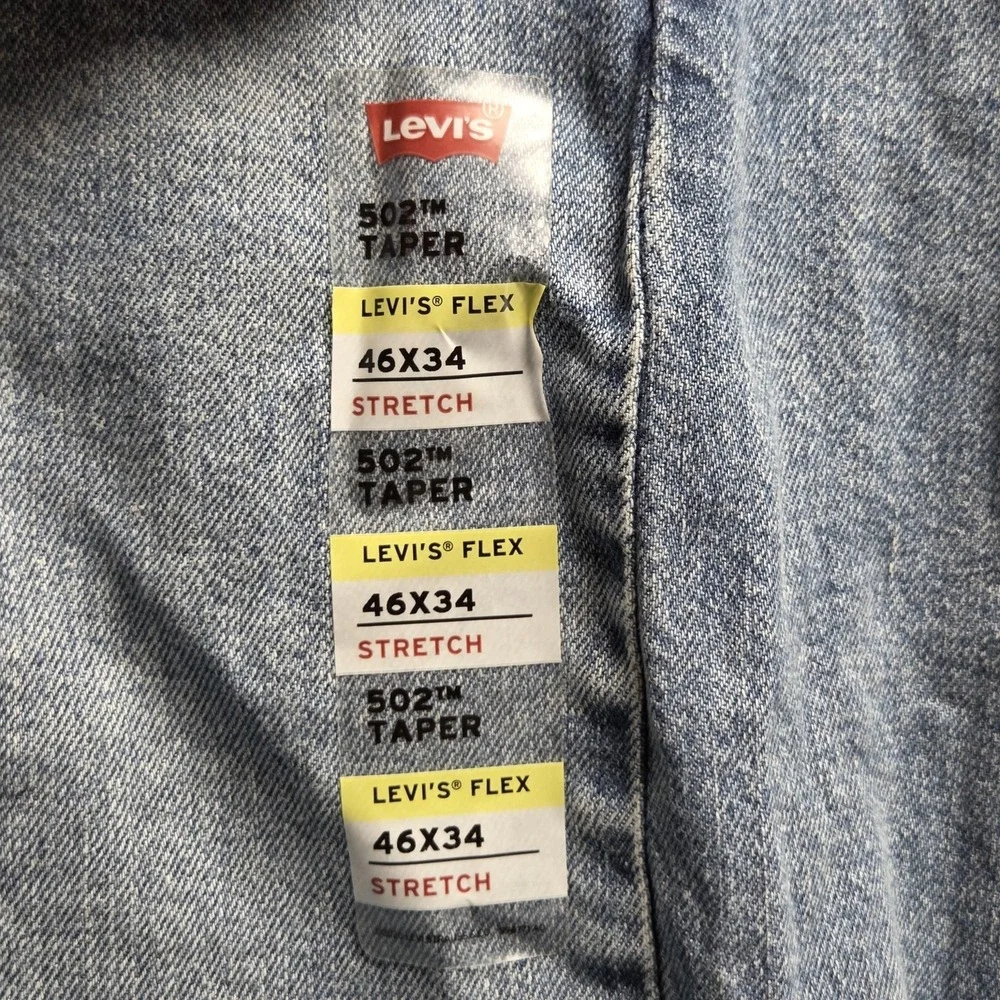 Levis 502 Jeans Mens 46x31 Blue Light Wash Regular Fit Tapered Stretch Denim
